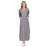 Women Summer Front Pocket Kaftan Stripe Long Sleeve Plus Size Long Maxi Dress - RELEVAZA
