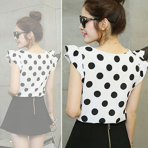 Fashion Women Polka Dots Casual Chiffon Blouse Short Sleeve T-shirt Summer Tops - RELEVAZA