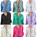Leisure Dots Printed Loose Roll Up Sleeve Summer Women Blouse Breathable Shirt - RELEVAZA