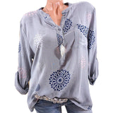 Fashion Printed V-neck Long Sleeve Casual Loose Spring Summer Women Blouse Top - RELEVAZA