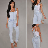 Women Washed Jeans Denim Casual Hole Loose Jumpsuit Romper Overall Bib Pants - RELEVAZA