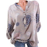 Fashion Printed V-neck Long Sleeve Casual Loose Spring Summer Women Blouse Top - RELEVAZA