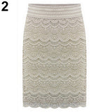 Women Sexy Bodycon Lace Crochet Floral Hollow Knee Length Skirt Office Work Wear - RELEVAZA