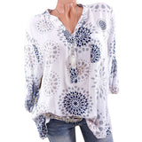 Fashion Printed V-neck Long Sleeve Casual Loose Spring Summer Women Blouse Top - RELEVAZA