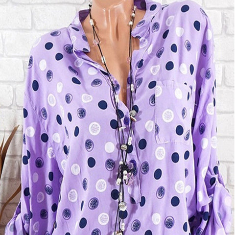 Leisure Dots Printed Loose Roll Up Sleeve Summer Women Blouse Breathable Shirt - RELEVAZA
