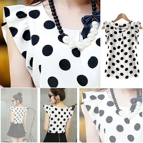 Fashion Women Polka Dots Casual Chiffon Blouse Short Sleeve T-shirt Summer Tops - RELEVAZA
