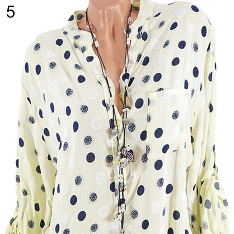 Leisure Dots Printed Loose Roll Up Sleeve Summer Women Blouse Breathable Shirt - RELEVAZA