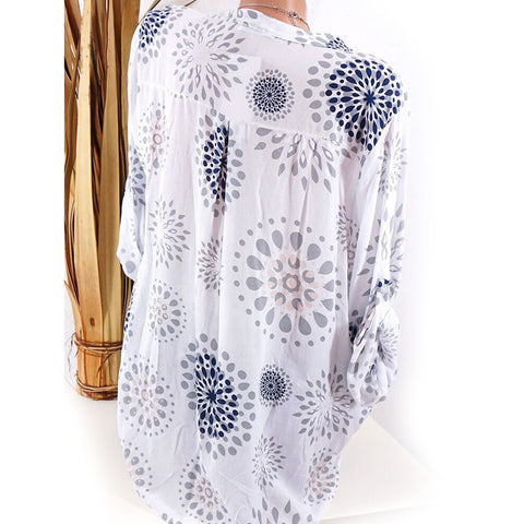 Fashion Printed V-neck Long Sleeve Casual Loose Spring Summer Women Blouse Top - RELEVAZA