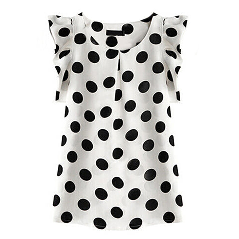 Fashion Women Polka Dots Casual Chiffon Blouse Short Sleeve T-shirt Summer Tops - RELEVAZA