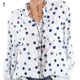Leisure Dots Printed Loose Roll Up Sleeve Summer Women Blouse Breathable Shirt - RELEVAZA