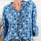 Leisure Dots Printed Loose Roll Up Sleeve Summer Women Blouse Breathable Shirt - RELEVAZA
