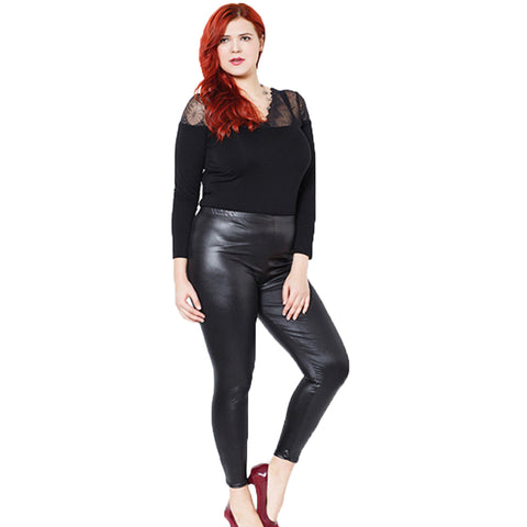 Women Faux Leather Stretch Skinny Pants Leggings Plus Size Slim Fashion Trousers - RELEVAZA