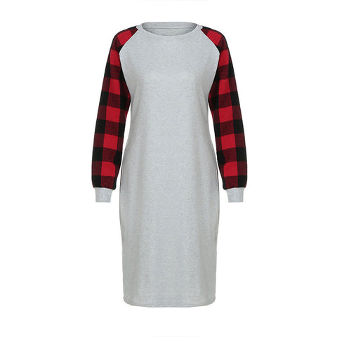 Spring Autumn Leisure Plaid Printed Loose Long Sleeve Dress Women Casual Dress - RELEVAZA