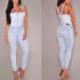 Women Washed Jeans Denim Casual Hole Loose Jumpsuit Romper Overall Bib Pants - RELEVAZA