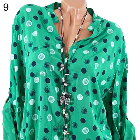 Leisure Dots Printed Loose Roll Up Sleeve Summer Women Blouse Breathable Shirt - RELEVAZA