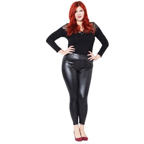 Women Faux Leather Stretch Skinny Pants Leggings Plus Size Slim Fashion Trousers - RELEVAZA
