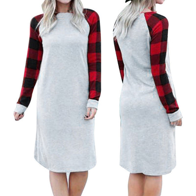 Spring Autumn Leisure Plaid Printed Loose Long Sleeve Dress Women Casual Dress - RELEVAZA