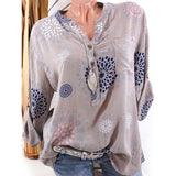 Fashion Printed V-neck Long Sleeve Casual Loose Spring Summer Women Blouse Top - RELEVAZA