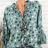 Leisure Dots Printed Loose Roll Up Sleeve Summer Women Blouse Breathable Shirt - RELEVAZA