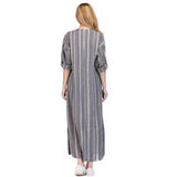 Women Summer Front Pocket Kaftan Stripe Long Sleeve Plus Size Long Maxi Dress - RELEVAZA