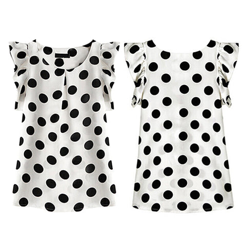 Fashion Women Polka Dots Casual Chiffon Blouse Short Sleeve T-shirt Summer Tops - RELEVAZA
