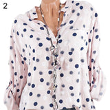 Leisure Dots Printed Loose Roll Up Sleeve Summer Women Blouse Breathable Shirt - RELEVAZA