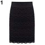 Women Sexy Bodycon Lace Crochet Floral Hollow Knee Length Skirt Office Work Wear - RELEVAZA