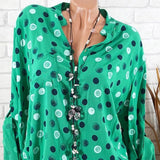 Leisure Dots Printed Loose Roll Up Sleeve Summer Women Blouse Breathable Shirt - RELEVAZA