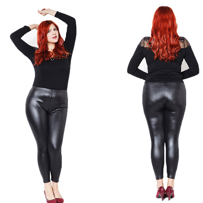 Women Faux Leather Stretch Skinny Pants Leggings Plus Size Slim Fashion Trousers - RELEVAZA