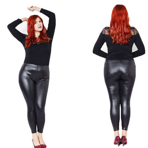 Women Faux Leather Stretch Skinny Pants Leggings Plus Size Slim Fashion Trousers - RELEVAZA