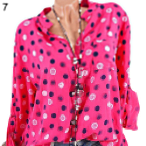 Leisure Dots Printed Loose Roll Up Sleeve Summer Women Blouse Breathable Shirt - RELEVAZA