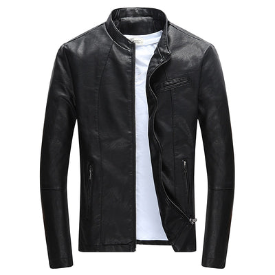 Autumn Winter Men's Casual Zipper PU Leather Jacket  Motorcycle Leather Jacket Men Leisure Clothing Men's Slim Leather Jacket - RELEVAZA