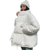 Korean Style 2019 Winter Jacket Women Stand Collar Solid Black White Female Down Coat Loose Oversized Womens Short Parka - RELEVAZA