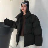 Korean Style 2019 Winter Jacket Women Stand Collar Solid Black White Female Down Coat Loose Oversized Womens Short Parka - RELEVAZA