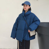 Korean Style 2019 Winter Jacket Women Stand Collar Solid Black White Female Down Coat Loose Oversized Womens Short Parka - RELEVAZA
