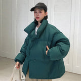 Korean Style 2019 Winter Jacket Women Stand Collar Solid Black White Female Down Coat Loose Oversized Womens Short Parka - RELEVAZA