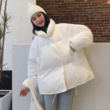 Korean Style 2019 Winter Jacket Women Stand Collar Solid Black White Female Down Coat Loose Oversized Womens Short Parka - RELEVAZA
