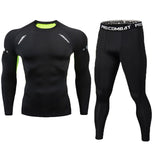 New Fitness Men's Set Pure Black Compression Top + Leggings Underwear Crossfit Long Sleeve + Short Sleeve T-Shirt Apparel Set - RELEVAZA