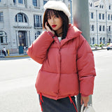 Korean Style 2019 Winter Jacket Women Stand Collar Solid Black White Female Down Coat Loose Oversized Womens Short Parka - RELEVAZA
