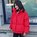 Korean Style 2019 Winter Jacket Women Stand Collar Solid Black White Female Down Coat Loose Oversized Womens Short Parka - RELEVAZA