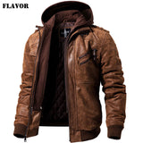 Men's Real Leather Jacket Men Motorcycle Removable Hood winter coat Men Warm Genuine Leather Jackets - RELEVAZA