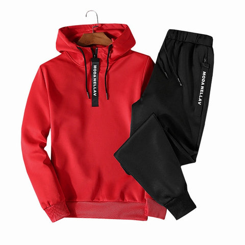 Sets Tracksuit Men Autumn Winter Hooded Sweatshirt Drawstring Outfit Sportswear 2019 Male Suit Pullover Two Piece Set Casual - RELEVAZA