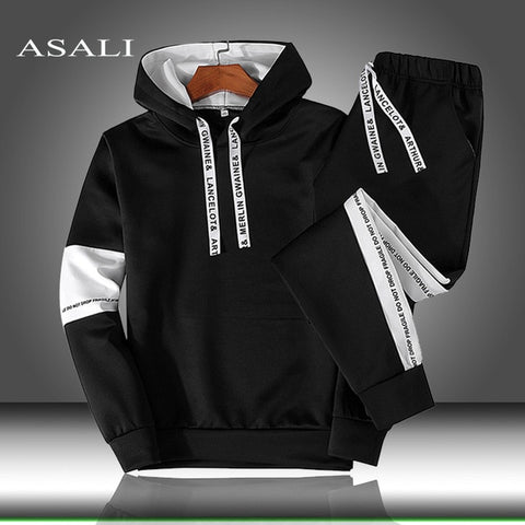 Sets Tracksuit Men Autumn Winter Hooded Sweatshirt Drawstring Outfit Sportswear 2019 Male Suit Pullover Two Piece Set Casual - RELEVAZA