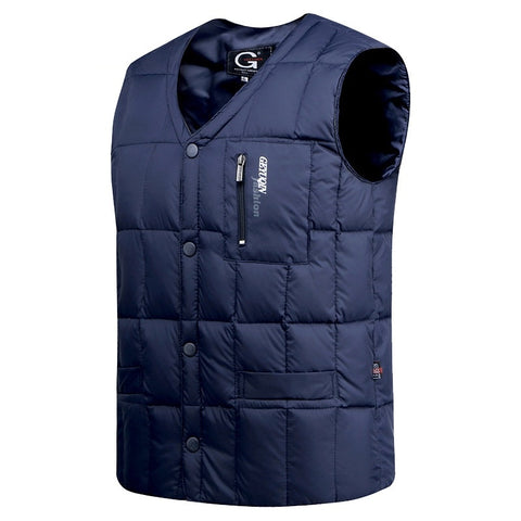 White Duck Down Jacket Vest Men Autumn Winter Warm Sleeveless V-neck Button Down Lightweight Waistcoat Fashion Casual Male Vest - RELEVAZA