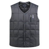 White Duck Down Jacket Vest Men Autumn Winter Warm Sleeveless V-neck Button Down Lightweight Waistcoat Fashion Casual Male Vest - RELEVAZA
