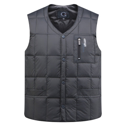 White Duck Down Jacket Vest Men Autumn Winter Warm Sleeveless V-neck Button Down Lightweight Waistcoat Fashion Casual Male Vest - RELEVAZA
