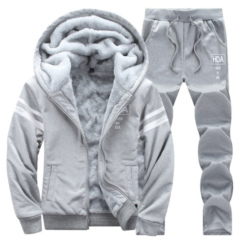 Causal Tracksuits Men Set hooded Thicken Fleece Hoodies + Sweatpant 2019 Winter Spring Sweatshirt Sportswear Male Letter Print - RELEVAZA