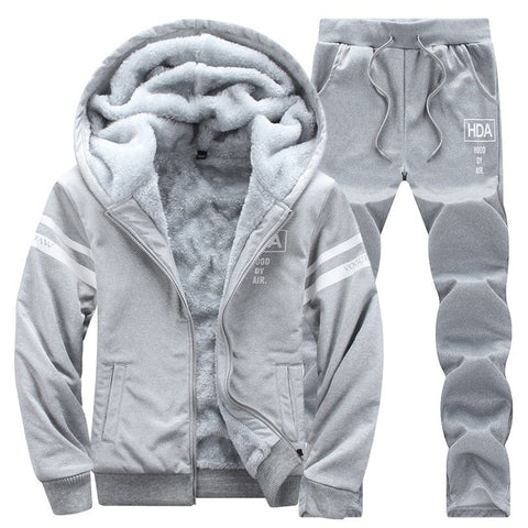 Causal Tracksuits Men Set hooded Thicken Fleece Hoodies + Sweatpant 2019 Winter Spring Sweatshirt Sportswear Male Letter Print - RELEVAZA