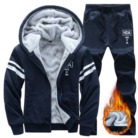 Causal Tracksuits Men Set hooded Thicken Fleece Hoodies + Sweatpant 2019 Winter Spring Sweatshirt Sportswear Male Letter Print - RELEVAZA