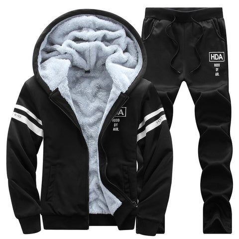 Causal Tracksuits Men Set hooded Thicken Fleece Hoodies + Sweatpant 2019 Winter Spring Sweatshirt Sportswear Male Letter Print - RELEVAZA